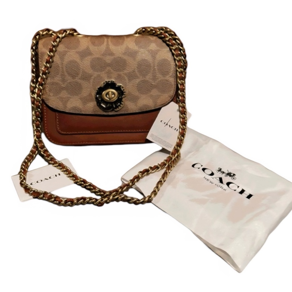 Coach Madison Signature Coated Canvas Mini Shoulder Bag W/ Tea Rose Turnlock NWT - Picture 2 of 10